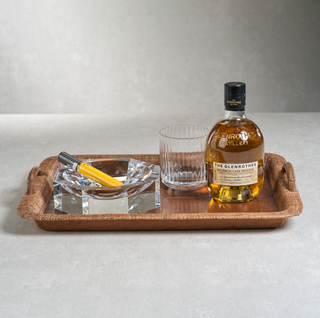 Sabinio Leather & Raffia Serving Tray