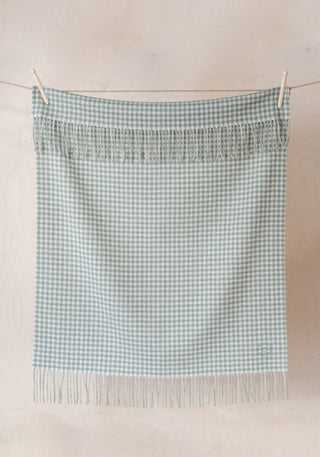 Lambswool Baby Blanket in Sage Gingham