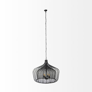 Mercana Camila Black Metal Mesh Four Bulb Chandelier