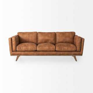 Mercana Brooks Cognac Brown Faux Leather Three Seater Sofa