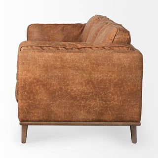Mercana Brooks Cognac Brown Faux Leather Three Seater Sofa