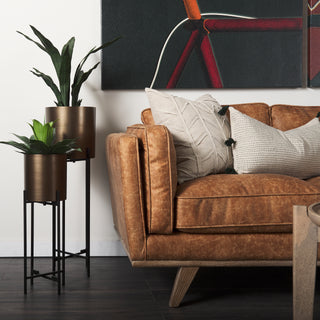 Mercana Brooks Cognac Brown Faux Leather Three Seater Sofa