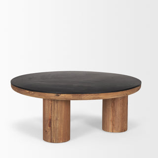 Mercana Tucson Natural and Black Oak Top Round Coffee Table