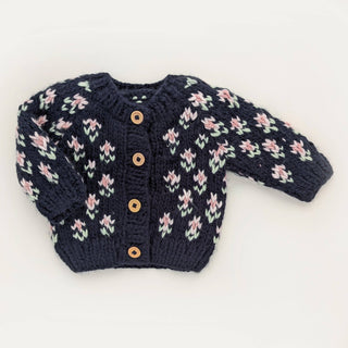 Huggalugs Bitty Blooms Indigo Cardigan