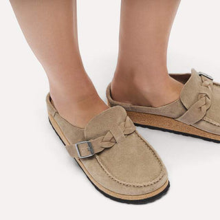 Birkenstock Buckley Braided Suede in Taupe
