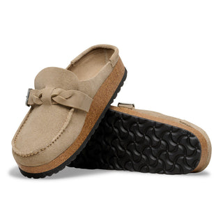 Birkenstock Buckley Braided Suede in Taupe