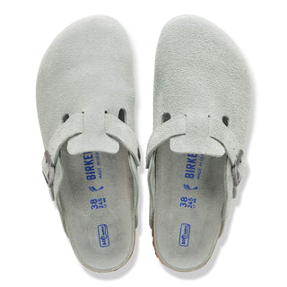 Birkenstock Boston Suede Soft Bed Leather in Pure Sage