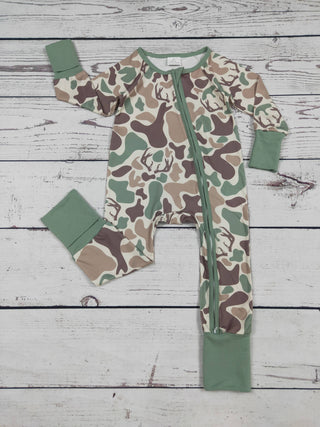 Baby Boy Deer Hunting Camo Zip Romper