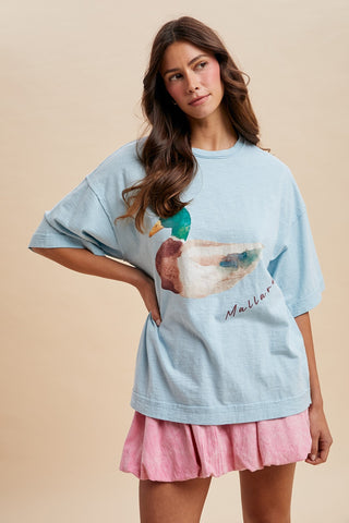 Katy Mallard Duck Printed Oversized Tee Shirt