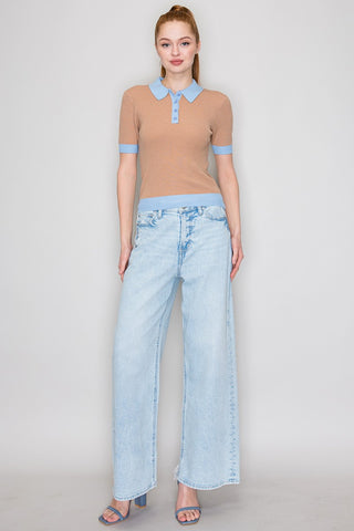 Emma Color Contrast Polo Sweater
