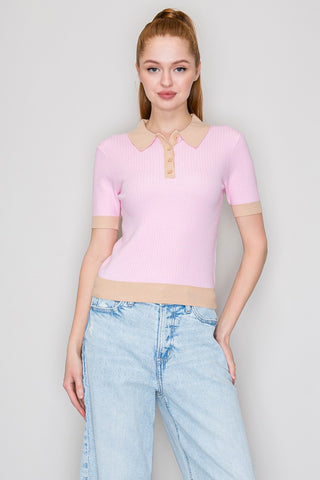Emma Color Contrast Polo Sweater
