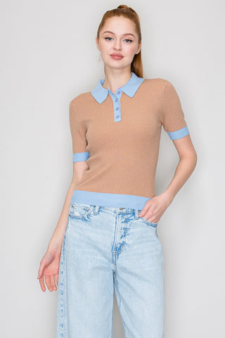 Emma Color Contrast Polo Sweater