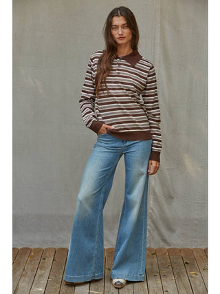 Katie Chocolate Striped Pullover
