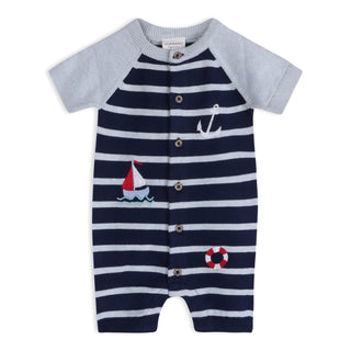 Viverano Nautical Stripe Embroiderd Knit Romper