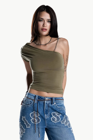 Miss Me Drapped Shoulder Chain Top