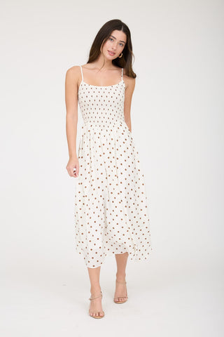 Ava Polka Dot Smocked Basque Midi Dress