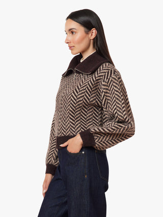 Habitual Herringbone Zip Cardigan