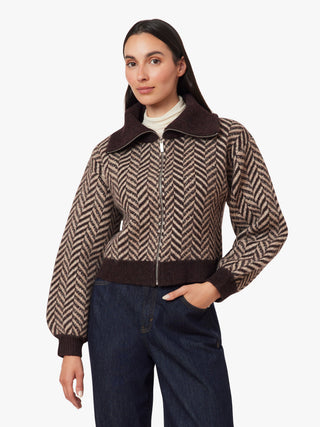Habitual Herringbone Zip Cardigan
