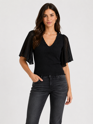 Miss Me Textured Top with Ruffle Sleeves