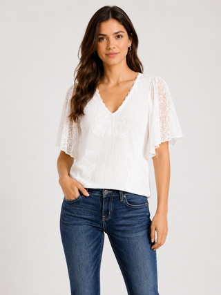 Miss Me Textured Top with Ruffle Sleeves