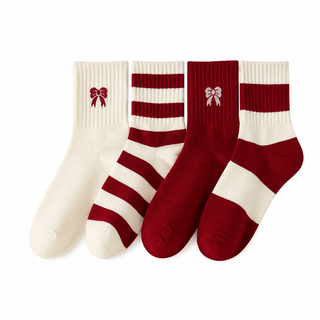 Cozy Socks Cotton Crew Red and White
