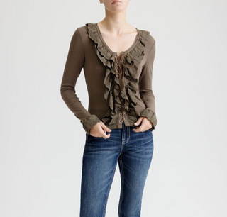 Miss Me Heather Lace Ruffle Top