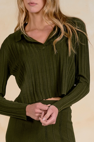 Elan Ortega Ribbed Collar Top