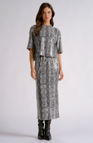 Elan Heather Snake Print Top
