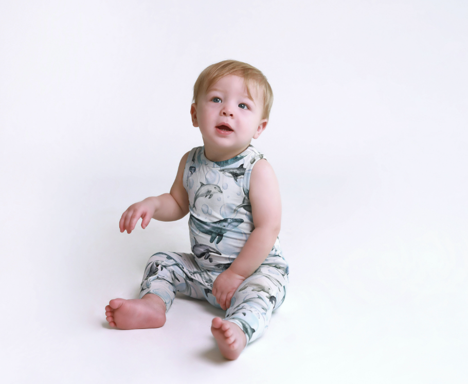 Posh Peanut Sharkly Racerback Romper