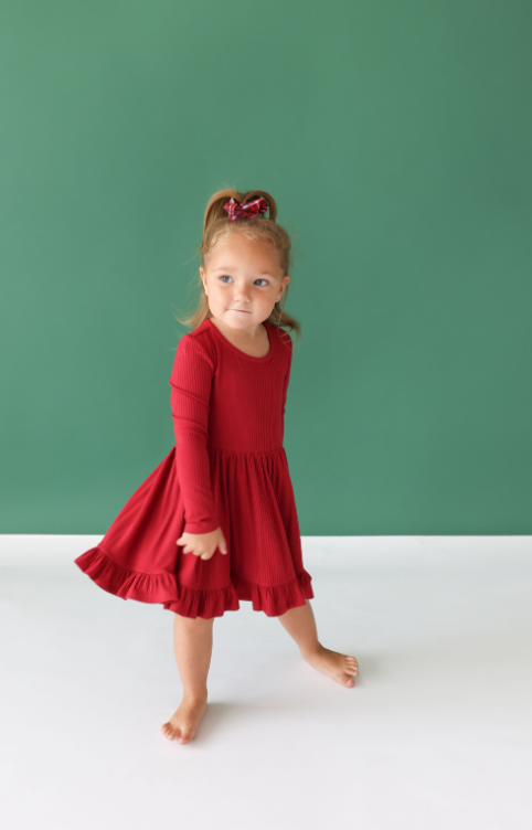 Posh Peanut Dark Red Ruffled Twirl Dress