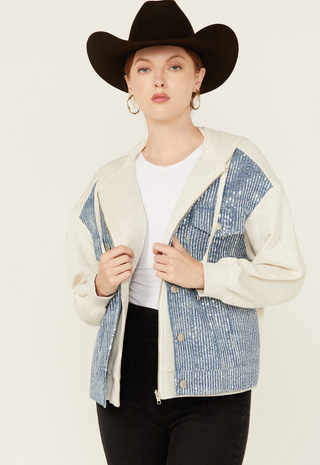 Miss Me Blair Denim Sequin Jacket