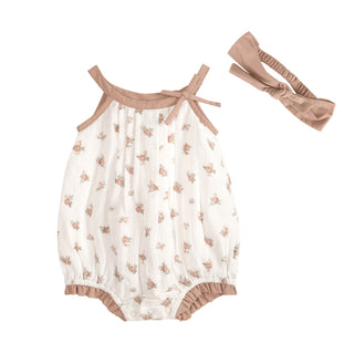 Viverano Tea Rose Floral Romper and Headband