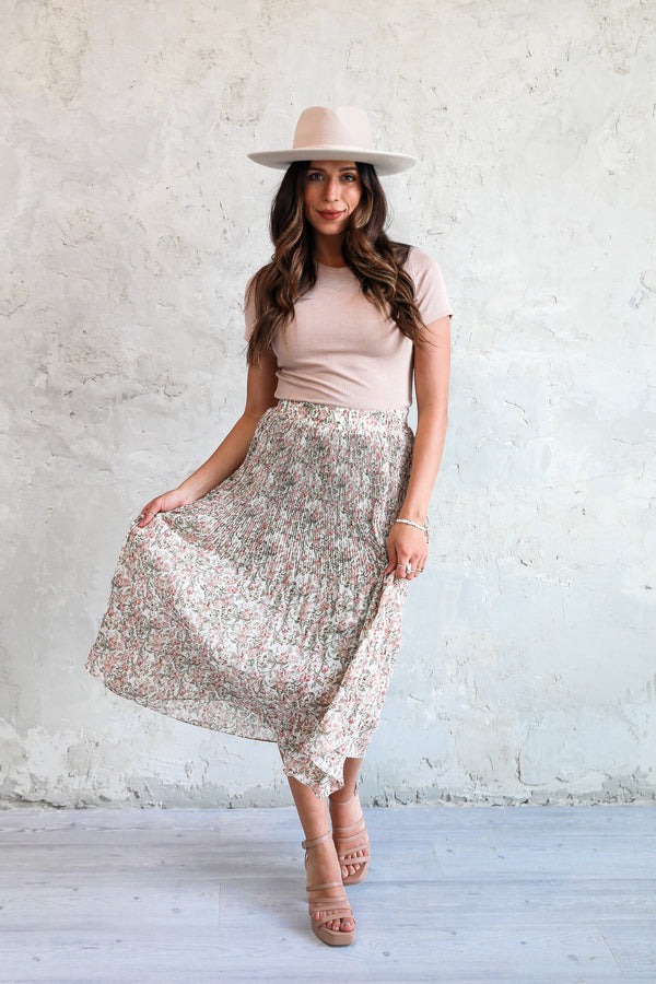 Anna Pleat Midi Skirt