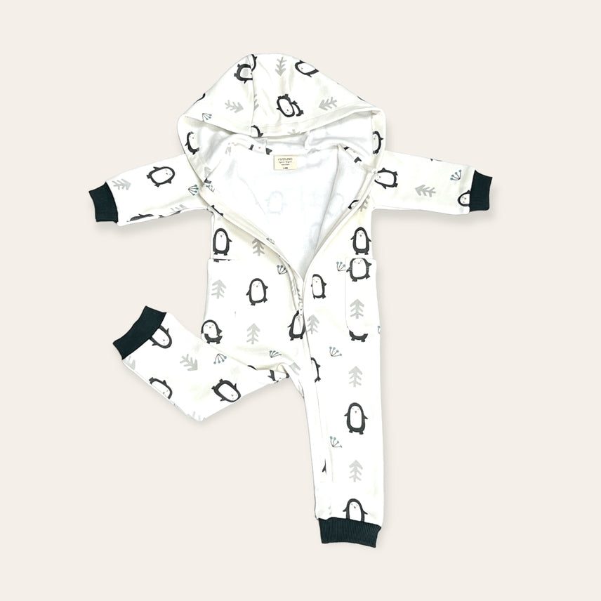 Viverano Penguin Fleece Zipper Hooded Jumpsuit