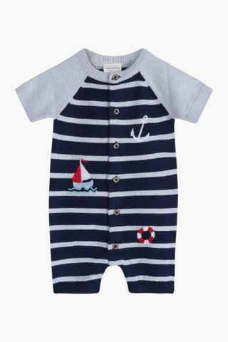 Viverano Nautical Stripe Embroiderd Knit Romper