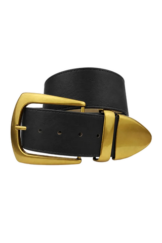Wide Width Belt with Western Black Statement Buckle Tip