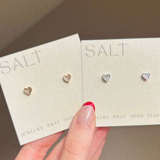 Salt Hammered Heart Stud Earrings