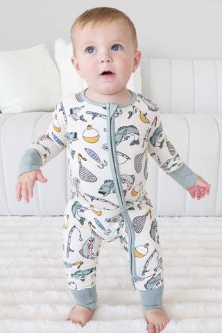 Caden Lane Baby Boy Fishing Zip Romper