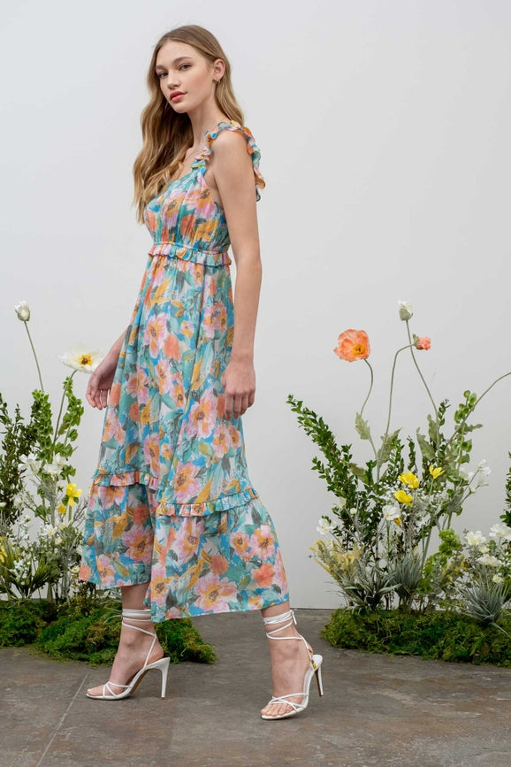 Wendy Watercolor Floral Midi Dress