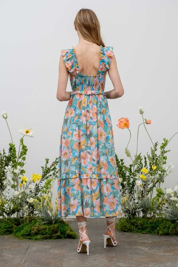 Wendy Watercolor Floral Midi Dress