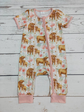 Baby Girl Cow Zip Romper