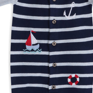 Viverano Nautical Stripe Embroiderd Knit Romper