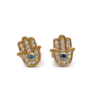 Sugarboo Gold Plated Blue Spinel Hamsa Hand Studs