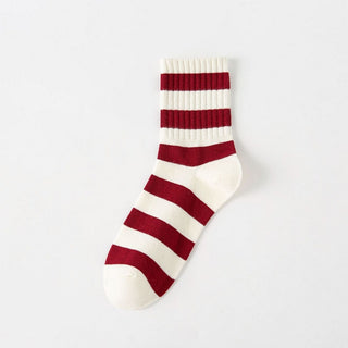 Cozy Socks Cotton Crew Red and White
