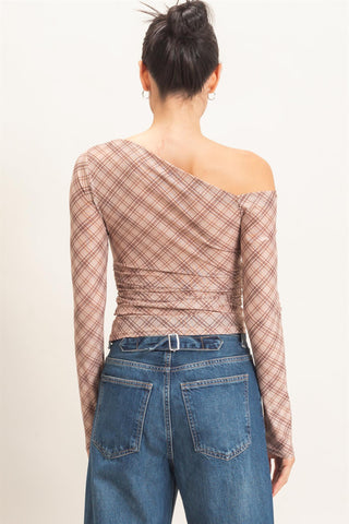 Heather Plaid Off Shoulder Top