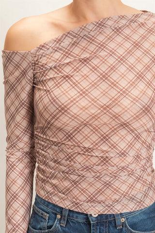 Heather Plaid Off Shoulder Top
