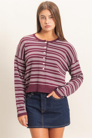 Henley Striped Sweater