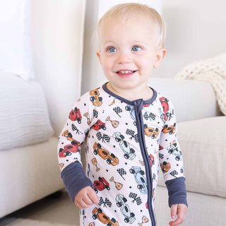 Caden Lane Baby Boy Pit Crew Zip Romper