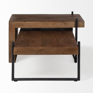 Mercana Maddox Brown Solid Wood Top Black Metal Base Nesting Coffee Tables Set