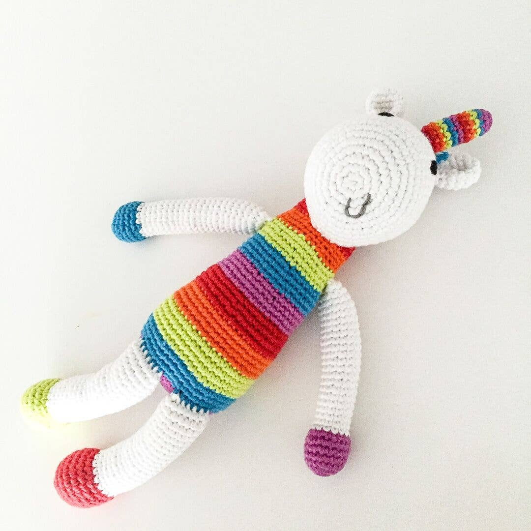 Pebble Organic Plush Rainbow Unicorn Rattle